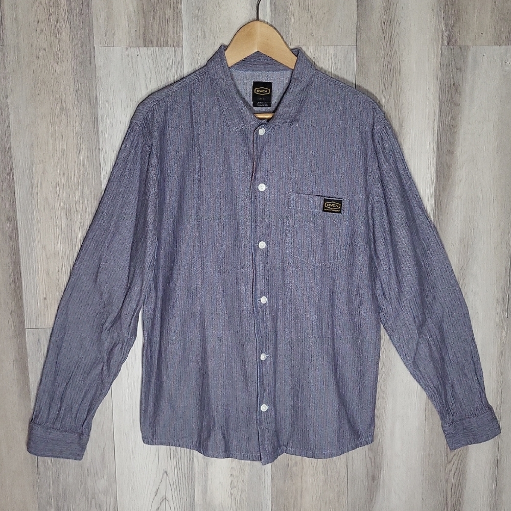 RVCA Dayshift Mens Large Striped Button Up Shirt Preppy Casual - Picture 1 of 6